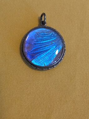 Early 20th Century Sterling Silver Blue Morpho Butterfly Wing Pendant